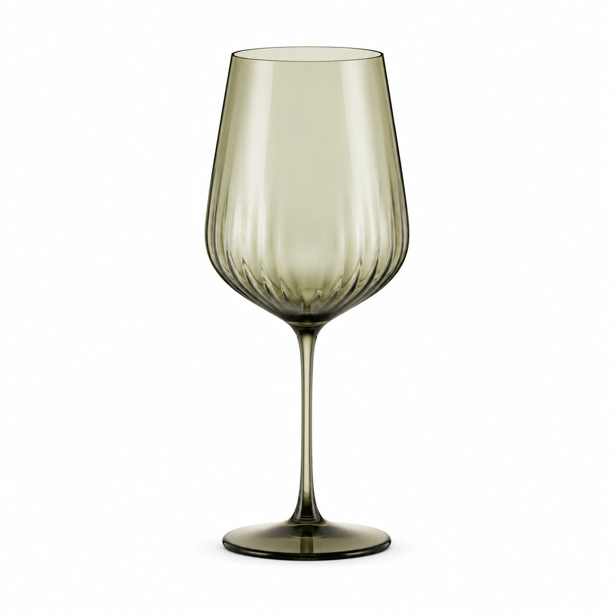 Calice da vino 500 ml in vetro verde oliva con stelo design scanalato