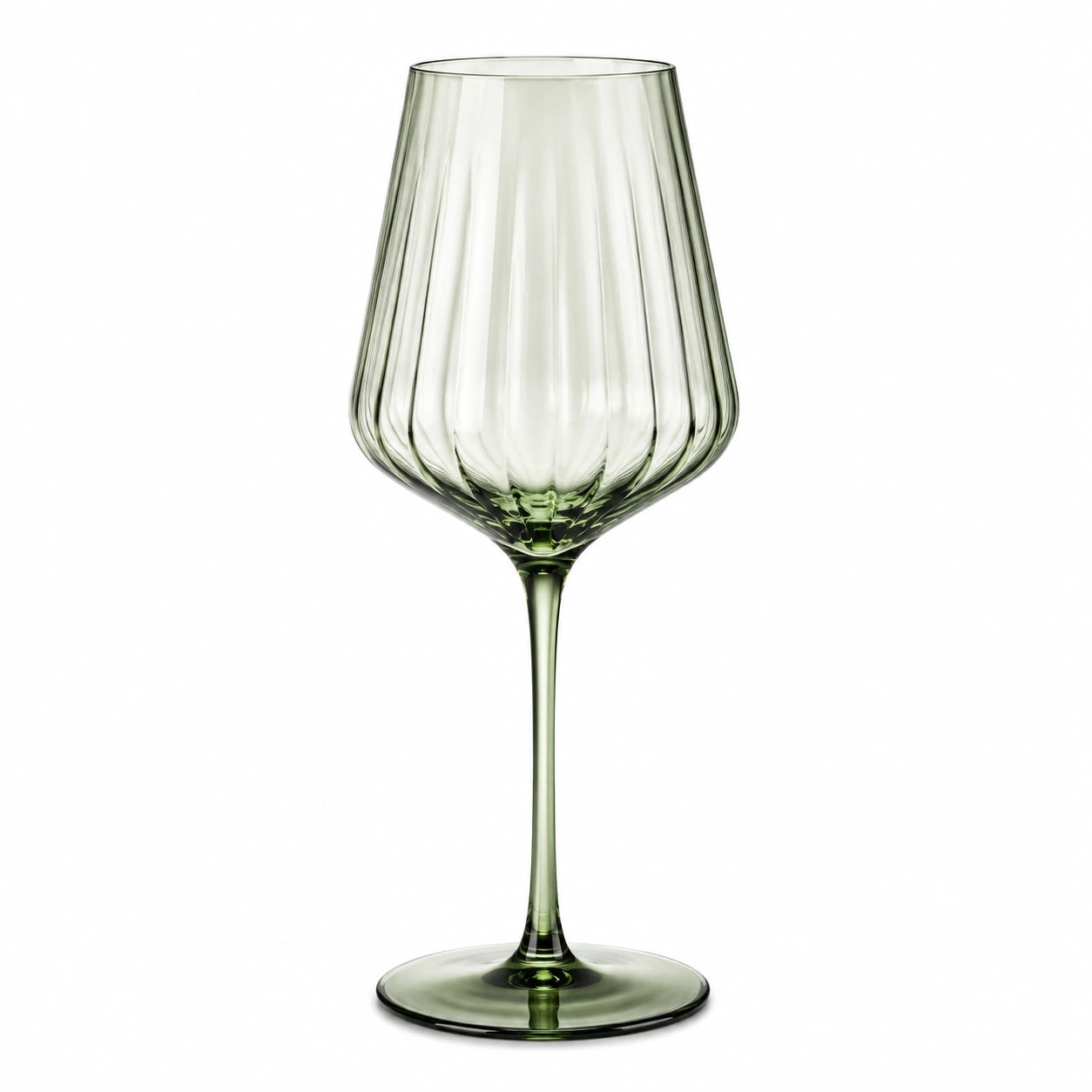 Calice da vino 500 ml in vetro verde con stelo e scanalature