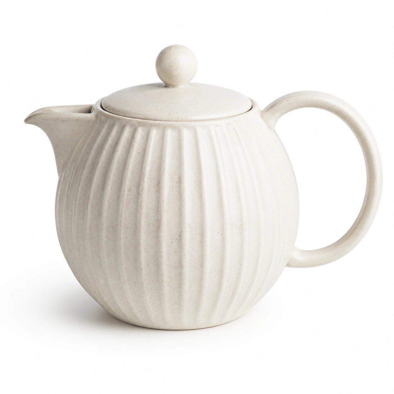 Teiera in ceramica avorio 700 ml con coperchio e superficie scanalata