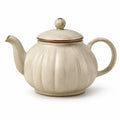 Teiera in ceramica 1000 ml beige - corpo scanalato con coperchio per tè e tisane