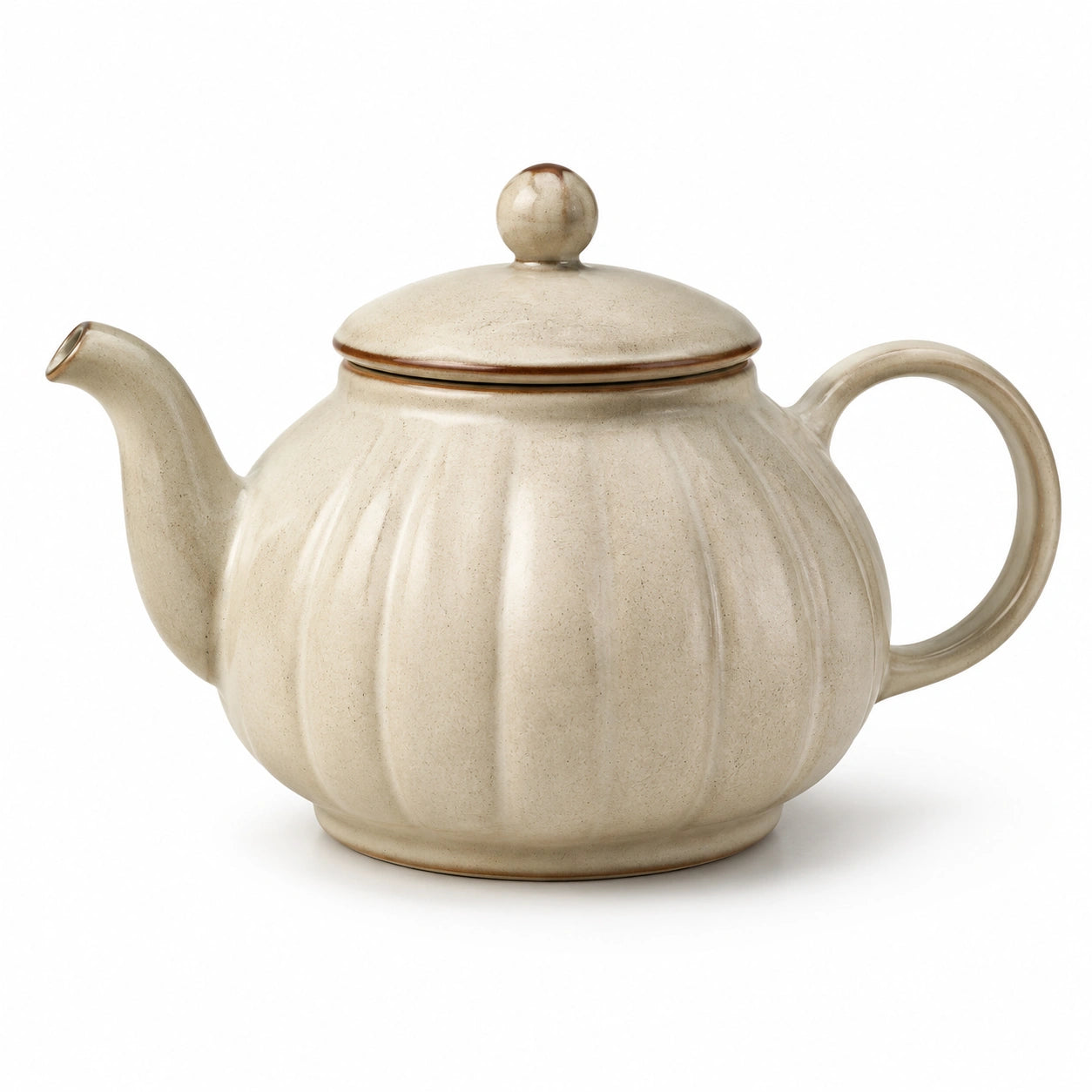 Teiera in ceramica 1000 ml beige - corpo scanalato con coperchio per tè e tisane