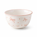 Ciotola 700 ml in ceramica bianca e rosa con fiocchi per alimenti stile romantico