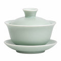 Gaiwan da tè in ceramica verde celadon 150 ml - Set con coperchio e piattino
