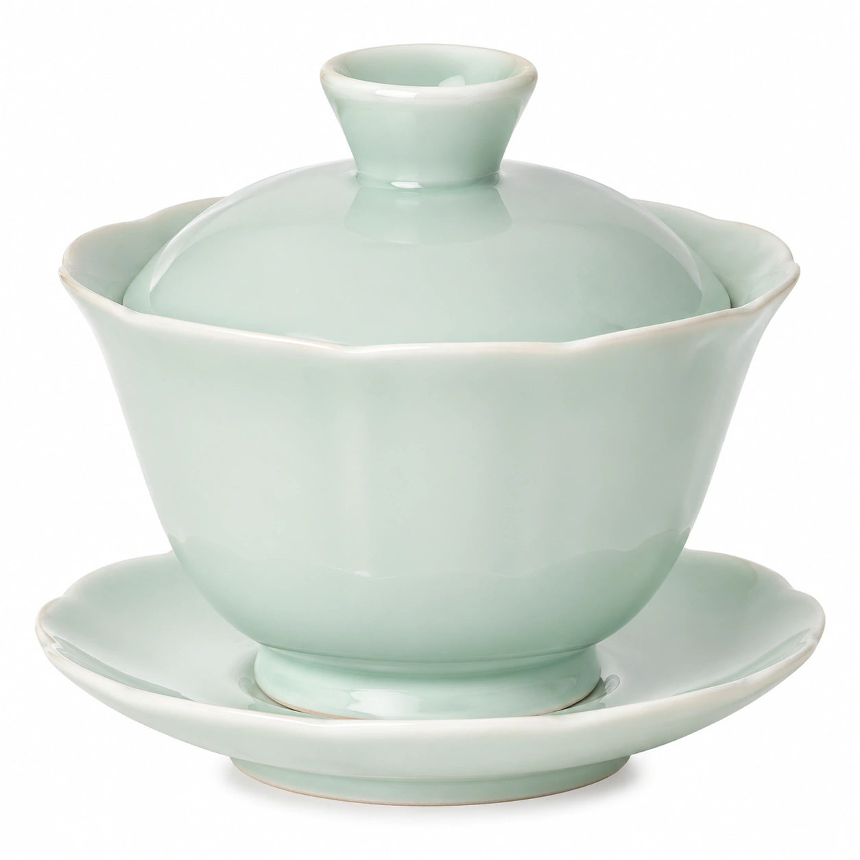 Tazza Gaiwan da tè 11.5 cm in porcellana verde celadon con coperchio e piattino