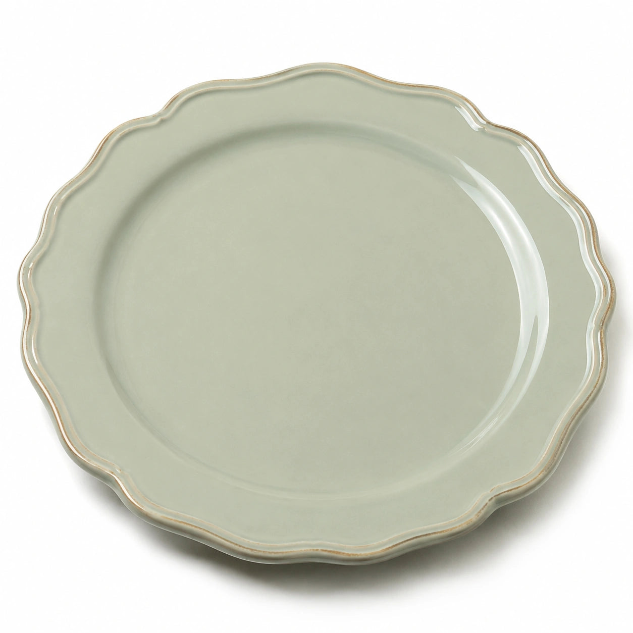 Piatto piano 28 cm in ceramica verde salvia con bordo ondulato