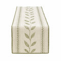 Runner da tavola 40 x 180 cm in tessuto beige e verde con motivo botanico stile rustico