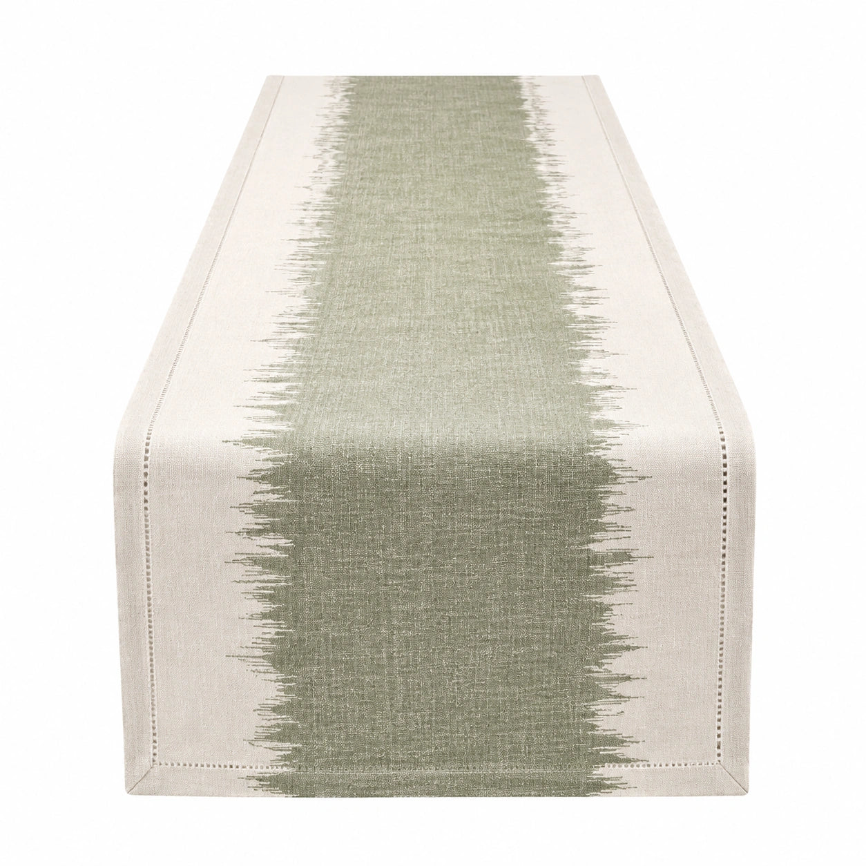 Runner da tavola 180 x 40 cm in tessuto beige e verde salvia stile moderno