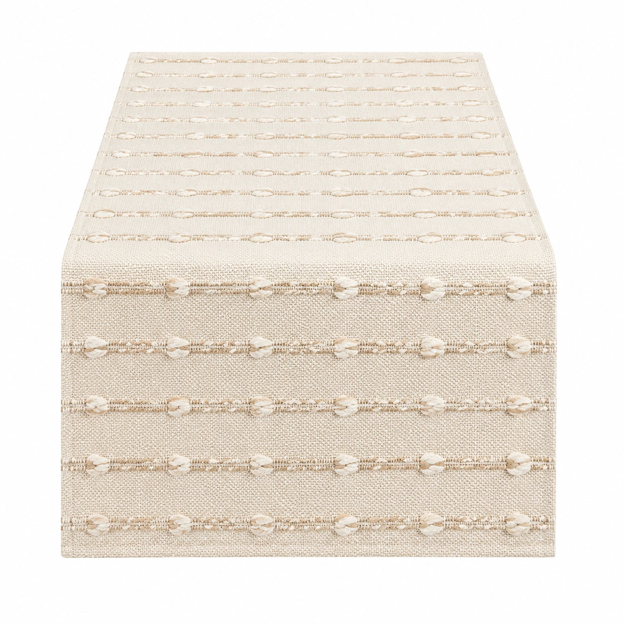 Runner da tavola 33 x 180 cm in tessuto beige con trama intrecciata decorativa