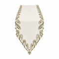 Runner da tavola 180 x 40 cm in tessuto bianco e verde con ricamo floreale stile classico