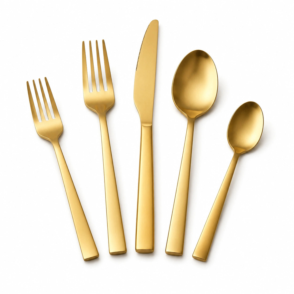Set posate 5 pezzi in acciaio inox dorato - finitura satinata per tavola