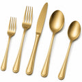 Set di posate 5 pezzi in acciaio inox dorato - forchette coltello e cucchiai per tavola