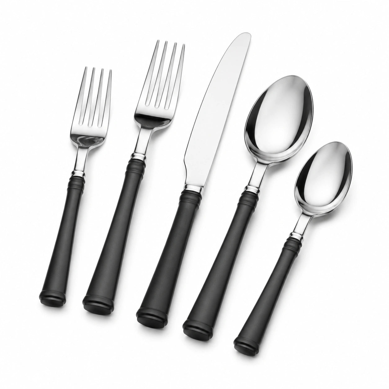 Set posate da tavola 5 pezzi 18.5-23 cm in acciaio inox nero e argento