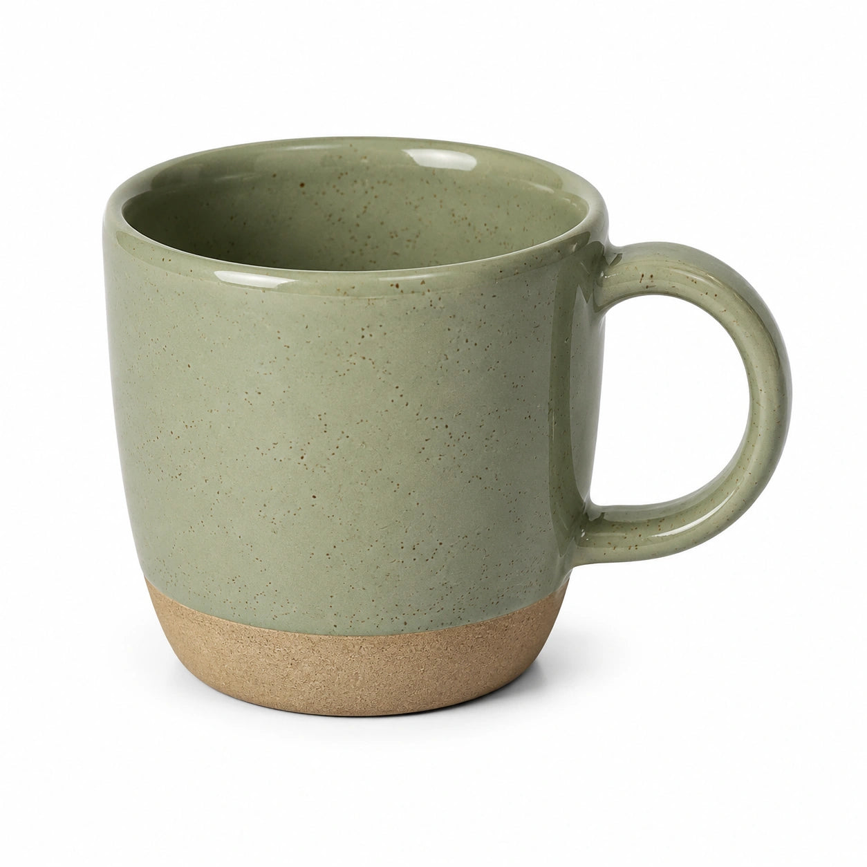 Tazza 350 ml in gres verde salvia con manico stile rustico