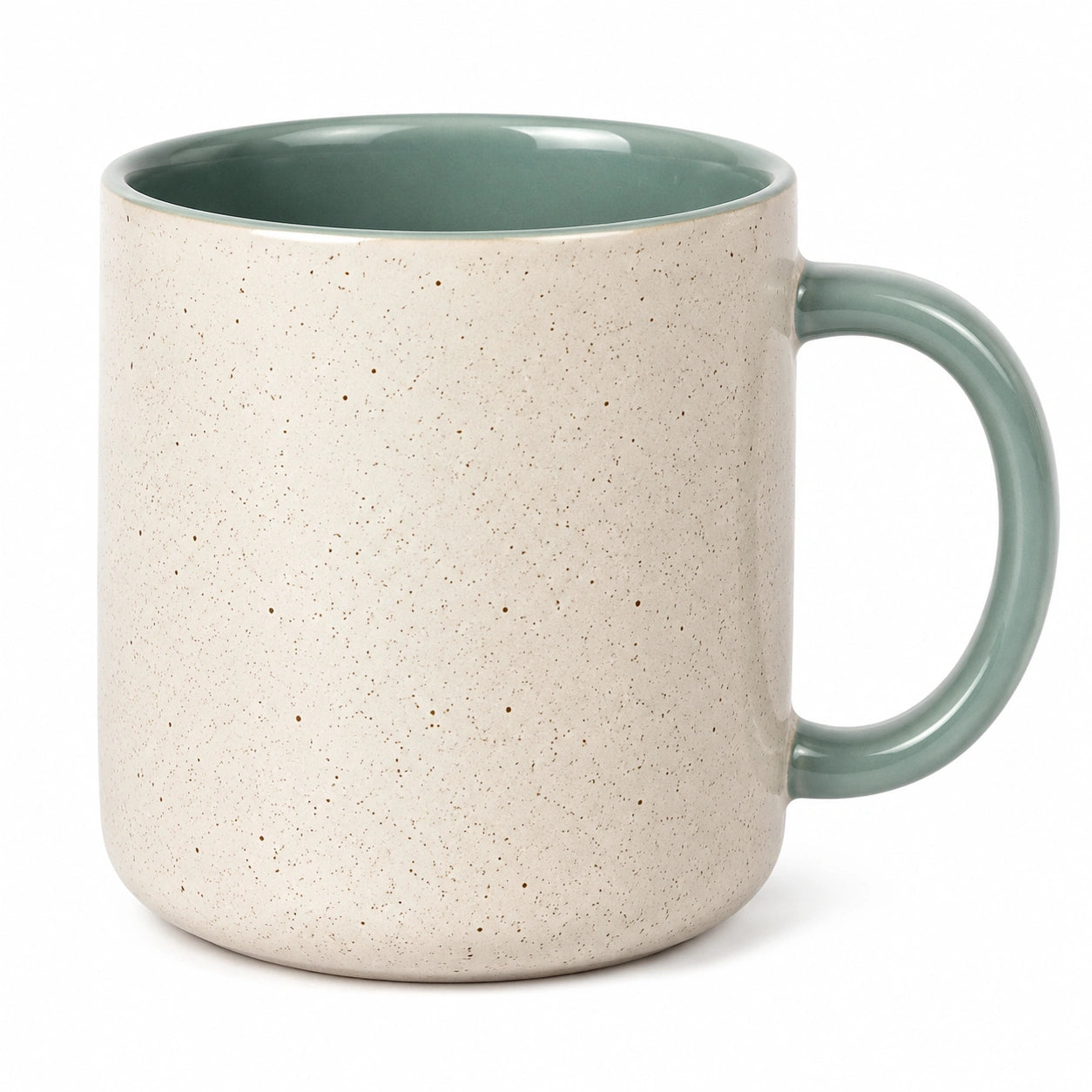Tazza in ceramica 400 ml beige e verde con manico - stile puntinato per bevande calde