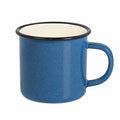 Tazza da campeggio in acciaio smaltato 350 ml blu con bordo nero - stile rustico