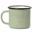 Tazza smaltata 350 ml verde chiaro con bordo nero e manico per bevande calde e fredde