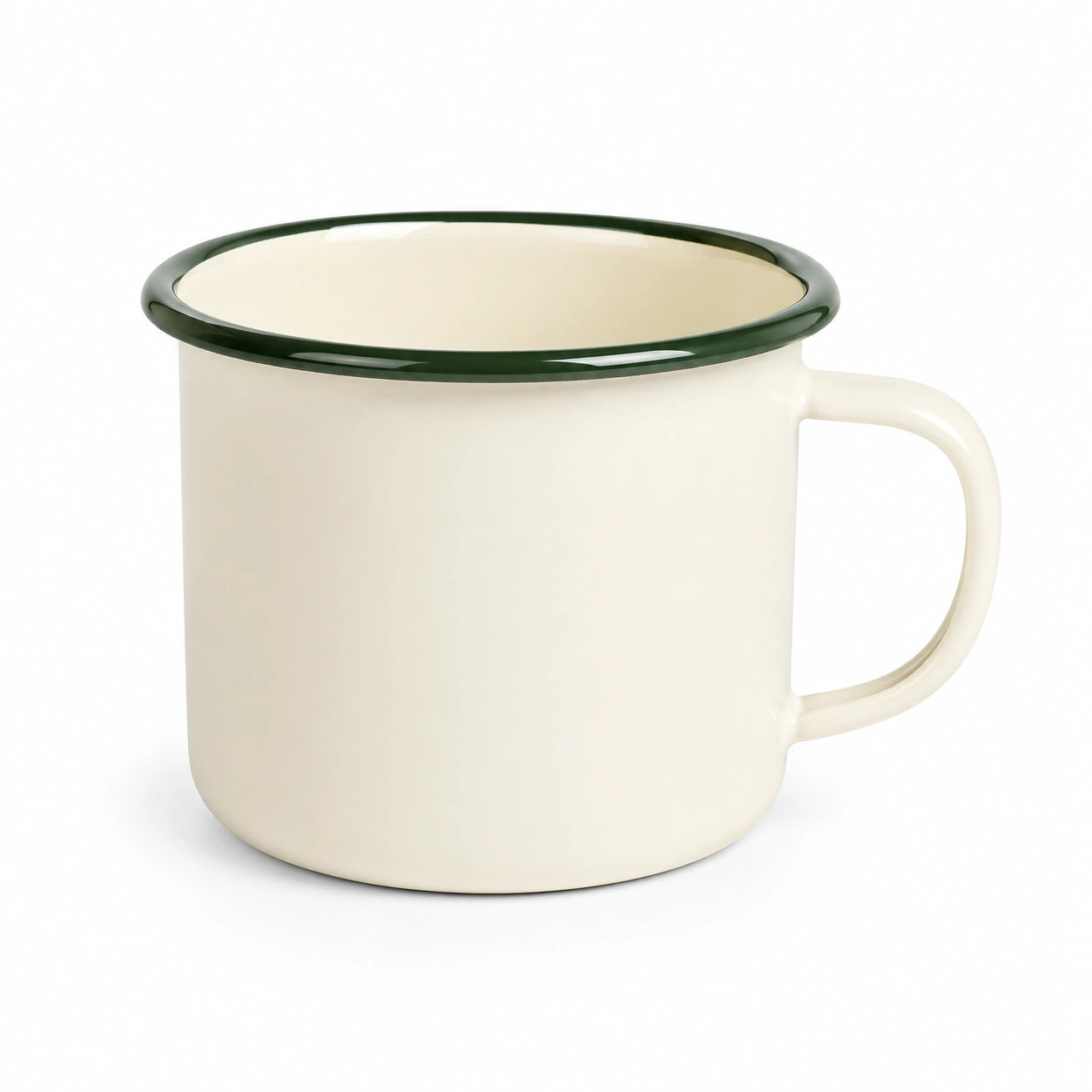 Tazza 350 ml in metallo smaltato avorio e verde - stile retrò per bevande calde e fredde